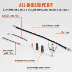 VEVOR Air Operated Grease Gun, 6000PSI, 14 OZ/400 CC Capacity Heavy Duty Pneumatic Grease Gun, with 18.5 Inch Flexible Hose, 1 Black Flat Coupler Pointed Coupler Bent Metal Pipe Locking Clamp Coupler