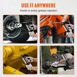 VEVOR Air Operated Grease Gun, 6000PSI, 14 OZ/400 CC Capacity Heavy Duty Pneumatic Grease Gun, with 18.5 Inch Flexible Hose, 1 Black Flat Coupler Pointed Coupler Bent Metal Pipe Locking Clamp Coupler