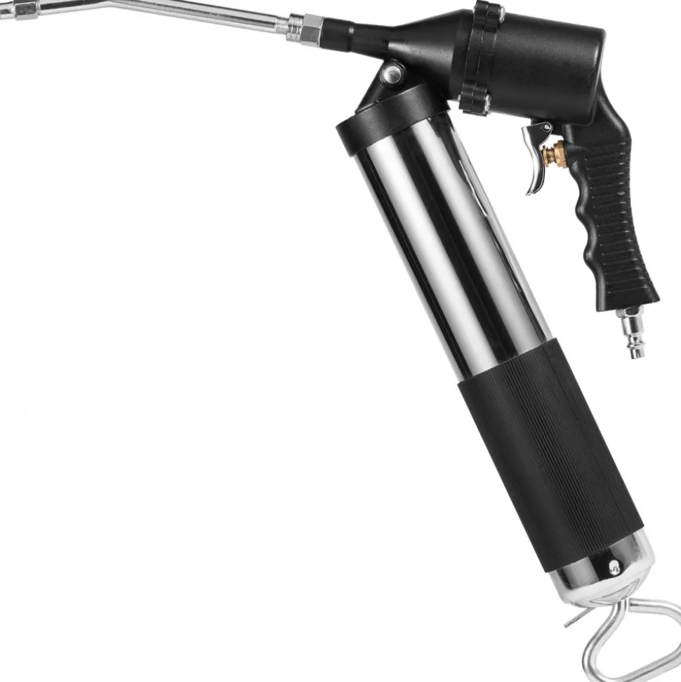 VEVOR Air Operated Grease Gun, 6000PSI, 14 OZ/400 CC Capacity Heavy Duty Pneumatic Grease Gun, with 18.5 Inch Flexible Hose, 1 Black Flat Coupler Pointed Coupler Bent Metal Pipe Locking Clamp Coupler