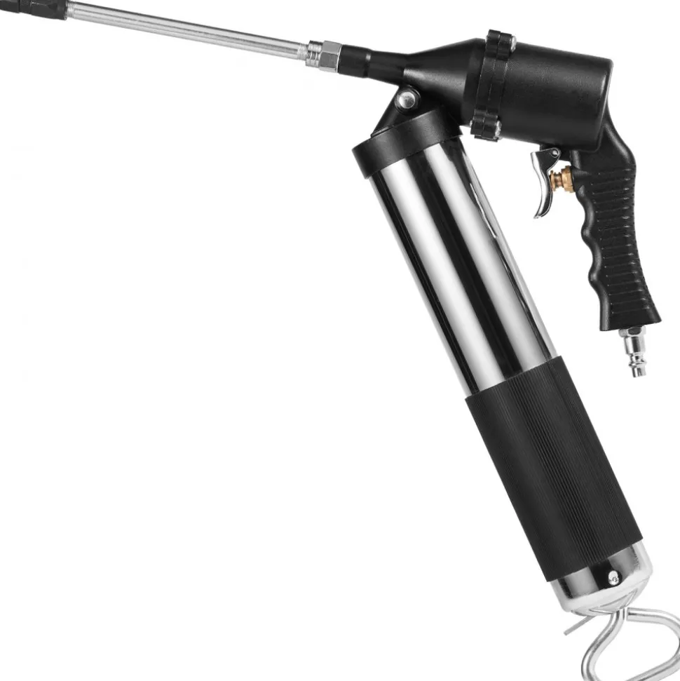 VEVOR Air Operated Grease Gun, 6000PSI, 14 OZ/400 CC Capacity Heavy Duty Pneumatic Grease Gun, with 18.5 Inch Flexible Hose, 1 Black Flat Coupler Pointed Coupler Bent Metal Pipe Locking Clamp Coupler
