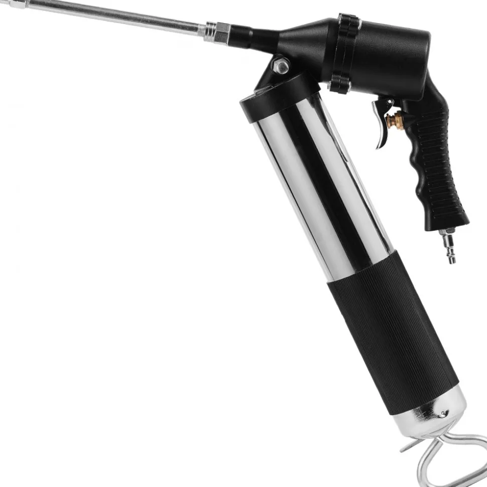 VEVOR Air Operated Grease Gun, 6000PSI, 14 OZ/400 CC Capacity Heavy Duty Pneumatic Grease Gun, with 18.5 Inch Flexible Hose, 1 Black Flat Coupler Pointed Coupler Bent Metal Pipe Locking Clamp Coupler