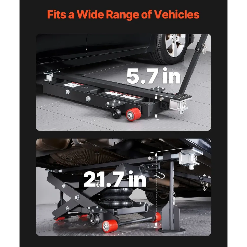 VEVOR Air Portable Car Lift, 6613 lbs/3 Ton Capacity, 21.7 inch Max Height, Adjustable Portable Air Car Lift with Airbag, Support Stands, Wheel Chocks, Rubber Pads, Heavy-Duty for Sedan SUV Pickup