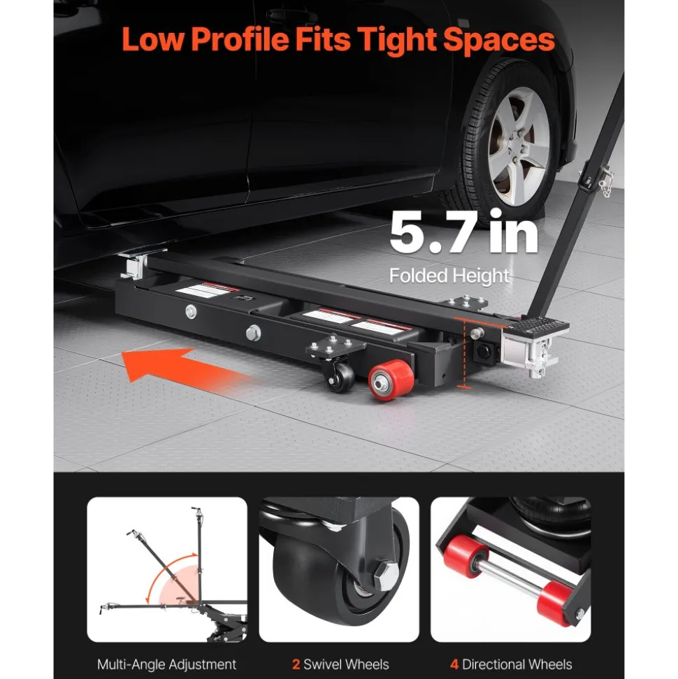 VEVOR Air Portable Car Lift, 6613 lbs/3 Ton Capacity, 21.7 inch Max Height, Adjustable Portable Air Car Lift with Airbag, Support Stands, Wheel Chocks, Rubber Pads, Heavy-Duty for Sedan SUV Pickup