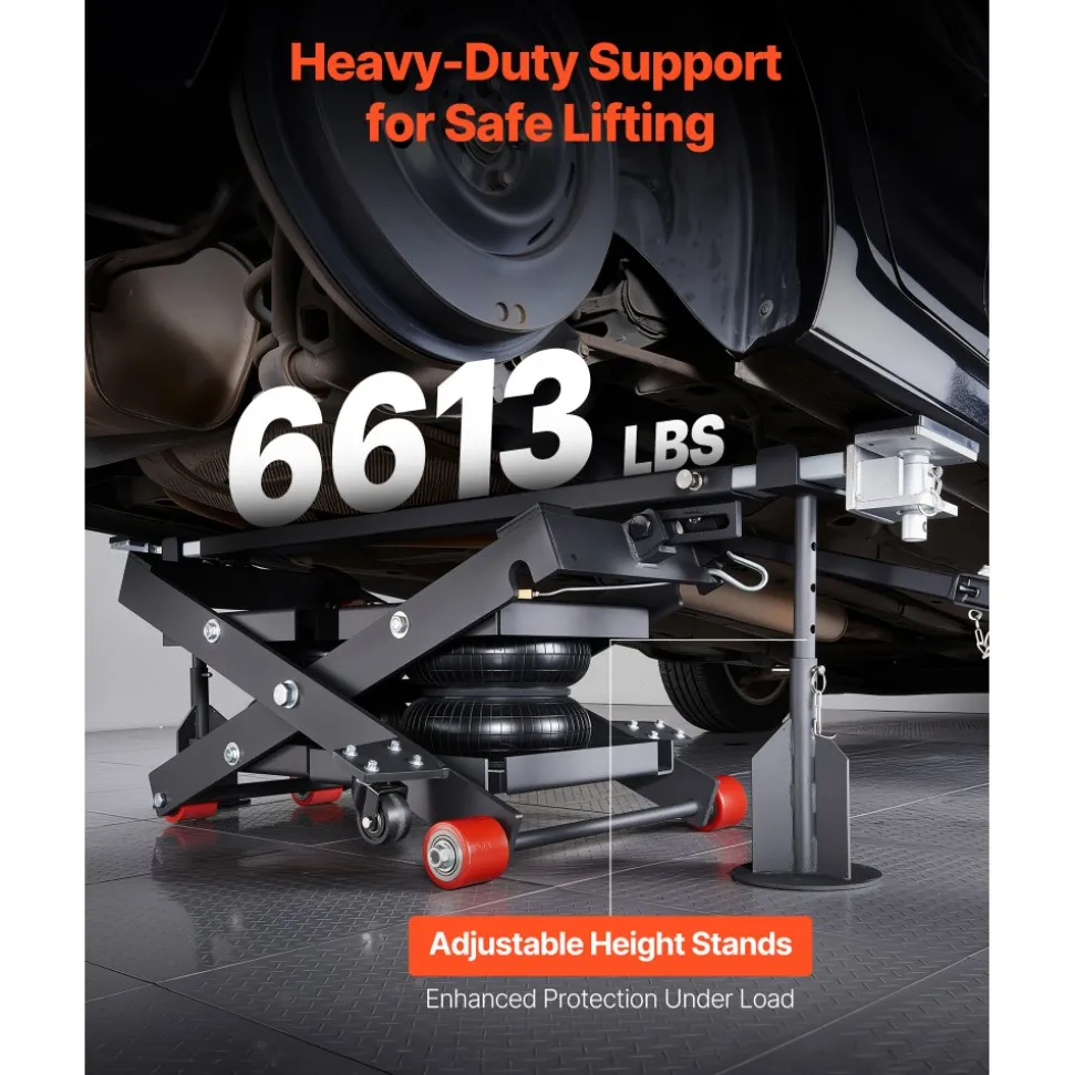 VEVOR Air Portable Car Lift, 6613 lbs/3 Ton Capacity, 21.7 inch Max Height, Adjustable Portable Air Car Lift with Airbag, Support Stands, Wheel Chocks, Rubber Pads, Heavy-Duty for Sedan SUV Pickup
