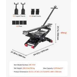 VEVOR Air Portable Car Lift, 6613 lbs/3 Ton Capacity, 21.7 inch Max Height, Adjustable Portable Air Car Lift with Airbag, Support Stands, Wheel Chocks, Rubber Pads, Heavy-Duty for Sedan SUV Pickup