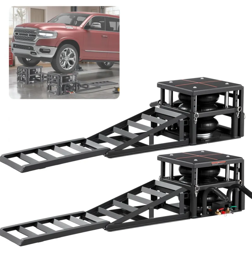 VEVOR Air Portable Car Lifts 2PCS, 11023 lbs/5 Ton Capacity, 12.6 inch Max Height, Pneumatic Ramp Jacks with Airbags, Wheel Chocks, Extension Ramps, Heightened Columns, Heavy-Duty for Sedan SUV Pickup
