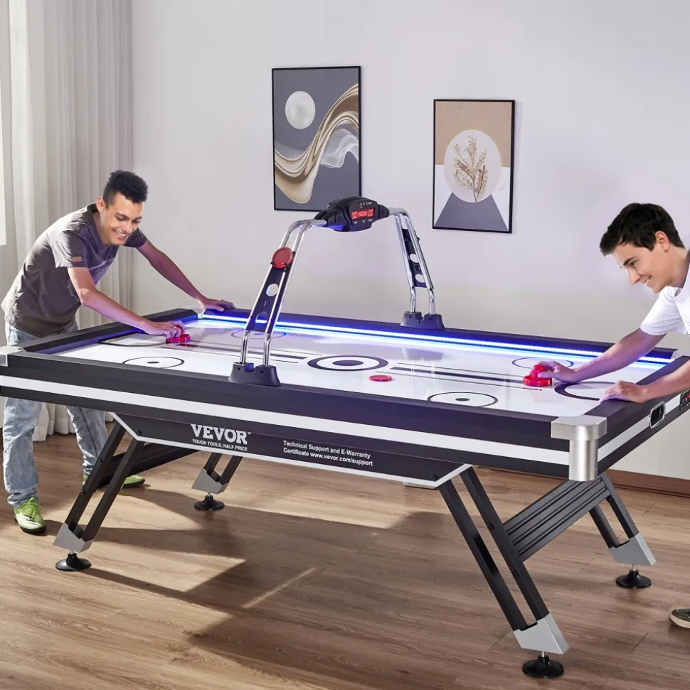 VEVOR Air-Powered Hockey Table, 89" Indoor Hockey Table for Kids and Adults, LED Sports Hockey Game with 2 Pucks, 2 Pushers, and Electronic Score System, Arcade Gaming Set for Game Room Family Home