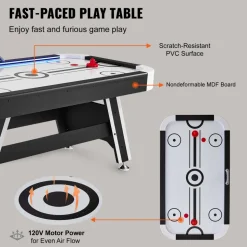 VEVOR Air-Powered Hockey Table, 72" Indoor Hockey Table for Kids and Adults, LED Sports Hockey Game with 2 Pucks, 2 Pushers, and Electronic Score System, Arcade Gaming Set for Game Room Family Home