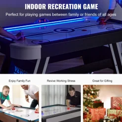 VEVOR Air-Powered Hockey Table, 72" Indoor Hockey Table for Kids and Adults, LED Sports Hockey Game with 2 Pucks, 2 Pushers, and Electronic Score System, Arcade Gaming Set for Game Room Family Home