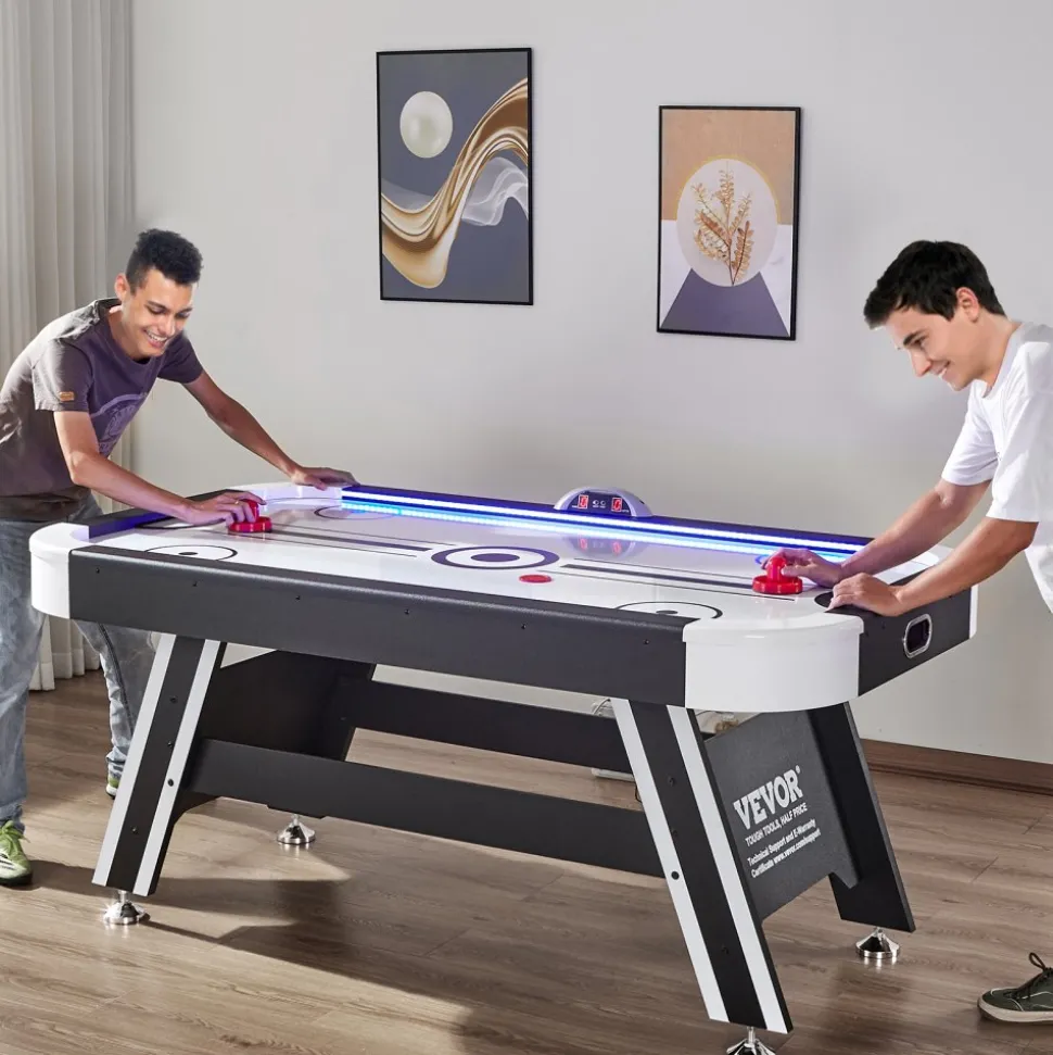 VEVOR Air-Powered Hockey Table, 72" Indoor Hockey Table for Kids and Adults, LED Sports Hockey Game with 2 Pucks, 2 Pushers, and Electronic Score System, Arcade Gaming Set for Game Room Family Home