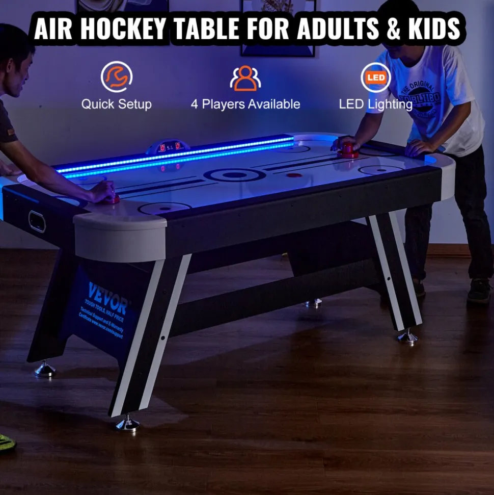 VEVOR Air-Powered Hockey Table, 72" Indoor Hockey Table for Kids and Adults, LED Sports Hockey Game with 2 Pucks, 2 Pushers, and Electronic Score System, Arcade Gaming Set for Game Room Family Home