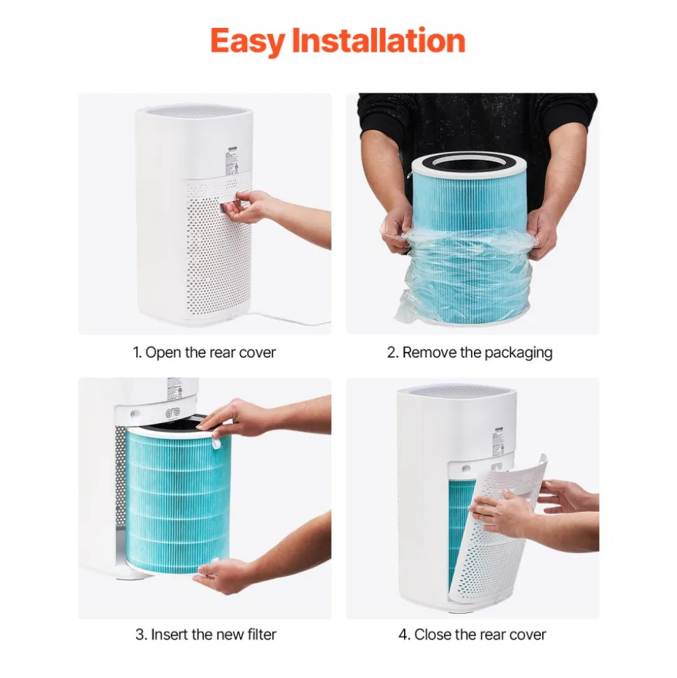 VEVOR Air Purifier Replacement Filter, H13, 3-in-1 Compact & Lightweight Replacement Filter with Sturdy PP Pre-Filter, Easy-to-Grab Purifier Filter with Activated Carbon, Fit for Cylindrical Purifier