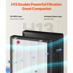 VEVOR Air Purifier Replacement Filter, H13, 3-in-1 Compact & Lightweight Replacement Filter with PP Pre-Filter, Easy-to-Grab Purifier Filter with Activated Carbon, Fit for Cylindrical Purifier
