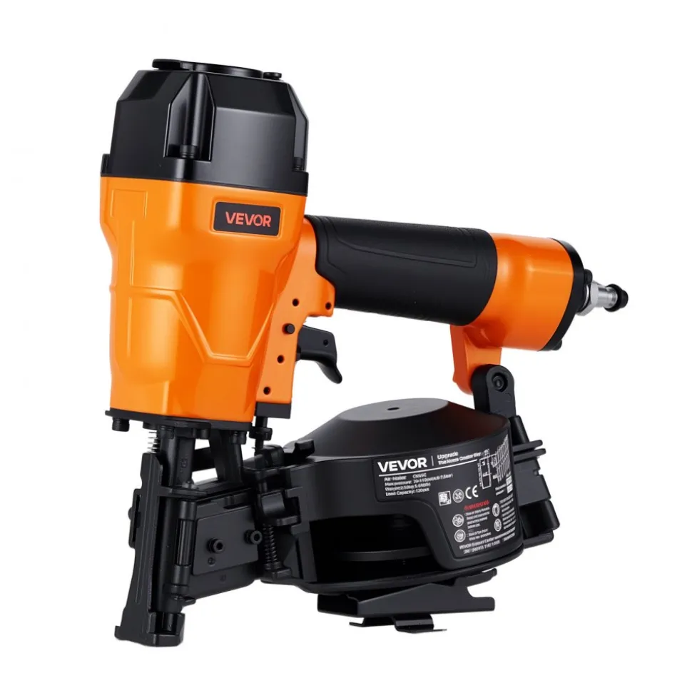 VEVOR Air Roofing Nailer CN45C, 3/4" to 1-3/4" 15 Degree Roofing Nail Gun with Two Firing Modes & Tool-Free Depth Adjustment, 70-110 PSI Pneumatic Coil Nailer for Asphalt Shingles, Roof Sheathing