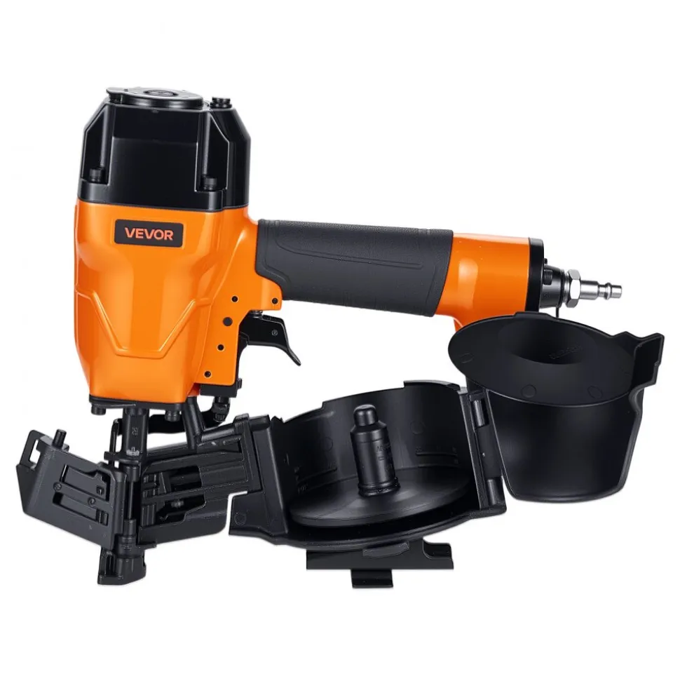 VEVOR Air Roofing Nailer CN45C, 3/4" to 1-3/4" 15 Degree Roofing Nail Gun with Two Firing Modes & Tool-Free Depth Adjustment, 70-110 PSI Pneumatic Coil Nailer for Asphalt Shingles, Roof Sheathing