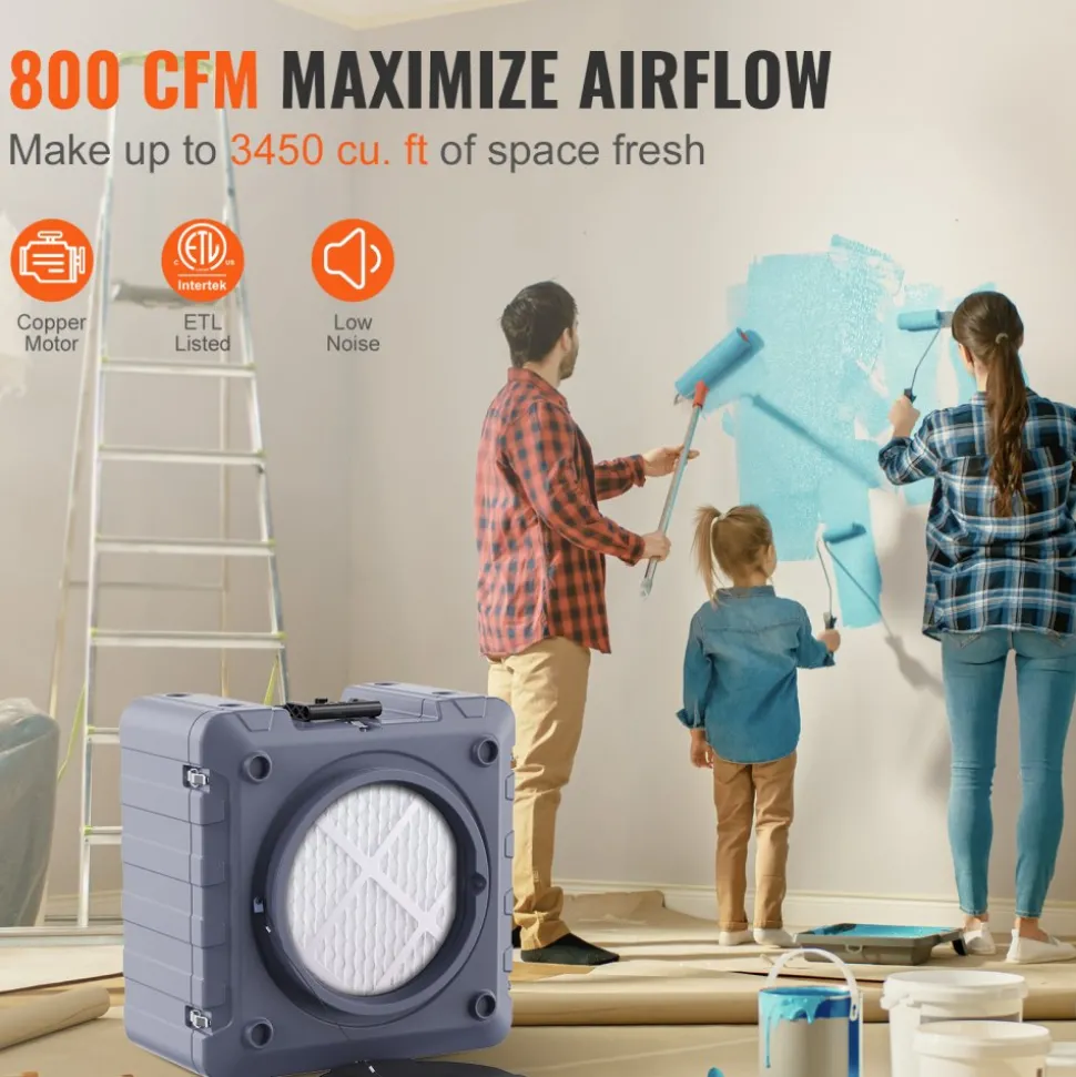 VEVOR Air Scrubber with 3-Stage Filtration, Stackable Negative Air Machine 800 CFM, Air Cleaner with MERV10, Carbon, H13 HEPA, for Home, Industrial and Commercial Use