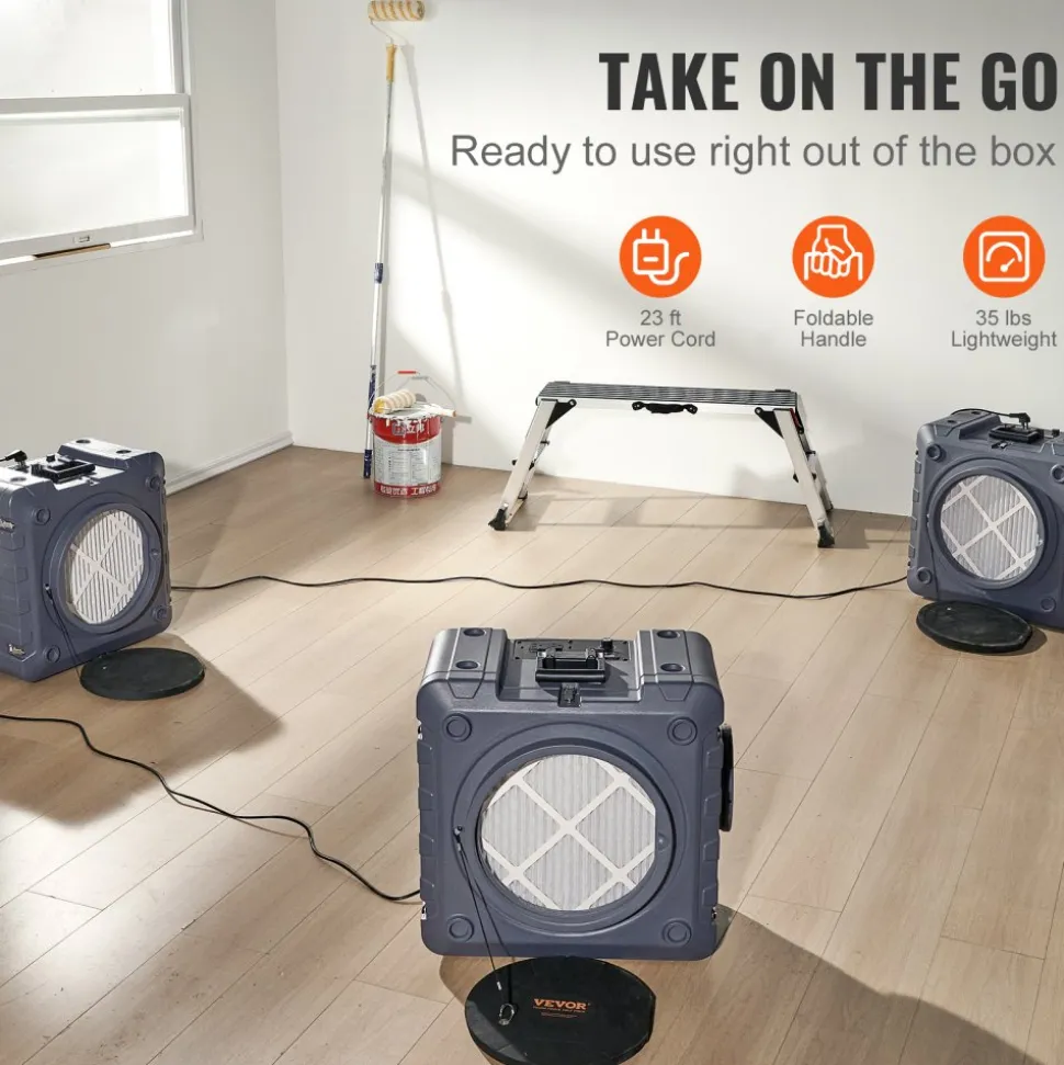 VEVOR Air Scrubber with 3-Stage Filtration, Stackable Negative Air Machine 800 CFM, Air Cleaner with MERV10, Carbon, H13 HEPA, for Home, Industrial and Commercial Use