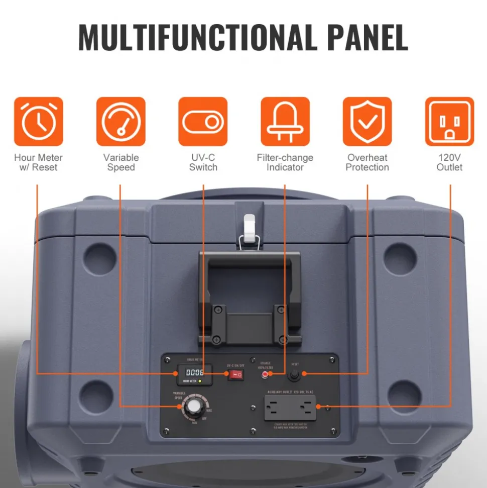 VEVOR Air Scrubber with 3-Stage Filtration, Stackable Negative Air Machine 800 CFM, Air Cleaner with MERV10, Carbon, H13 HEPA, for Home, Industrial and Commercial Use