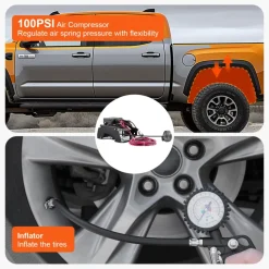 VEVOR Air Shock Controller Kit, 12V 100PSI Wireless On Board Air Compressor System, App or Remote Control Air Ride Suspension Compressor Kit with Single Path System, Inflator & Air Line for Truck Van