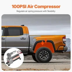 VEVOR Air Shock Controller Kit, 12V 100PSI On Board Air Compressor System, Air Ride Suspension Compressor Kit with Single Path System, Pressure Gauge & Air Line for Trucks Vans