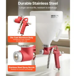 VEVOR Air Texture Spray Gun, 1.45 Gallon Air Hopper Spray Gun, Professional Drywall Texture Painting Sprayer with 3 Nozzles (3.5mm, 6mm, 8mm) for Popcorn, Knockdown, Orange Peel Textures