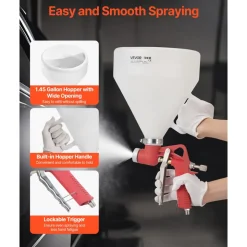 VEVOR Air Texture Spray Gun, 1.45 Gallon Air Hopper Spray Gun, Professional Drywall Texture Painting Sprayer with 3 Nozzles (3.5mm, 6mm, 8mm) for Popcorn, Knockdown, Orange Peel Textures