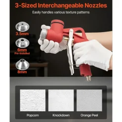 VEVOR Air Texture Spray Gun, 1.45 Gallon Air Hopper Spray Gun, Professional Drywall Texture Painting Sprayer with 3 Nozzles (3.5mm, 6mm, 8mm) for Popcorn, Knockdown, Orange Peel Textures
