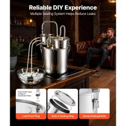 VEVOR Alcohol Still, 8 GAL/ 30L Alcohol Distiller with Thumper Keg, Dual-scale Thermometer, and Water Pump, Home Brewing Kit for DIY Whiskey Wine Brandy