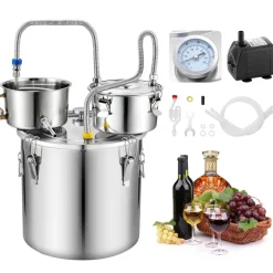 VEVOR Alcohol Still, 8 GAL/ 30L Alcohol Distiller with Thumper Keg, Dual-scale Thermometer, and Water Pump, Home Brewing Kit for DIY Whiskey Wine Brandy