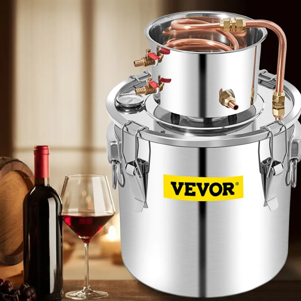 VEVOR Alcohol Still 13.2Gal/50L, Alcohol Distiller with Circulating Pump, Alcohol Still Copper Tube, Whiskey Distilling Kit with Build-In Thermometer, Whiskey Making Kit for DIY Alcohol, Stainless Ste