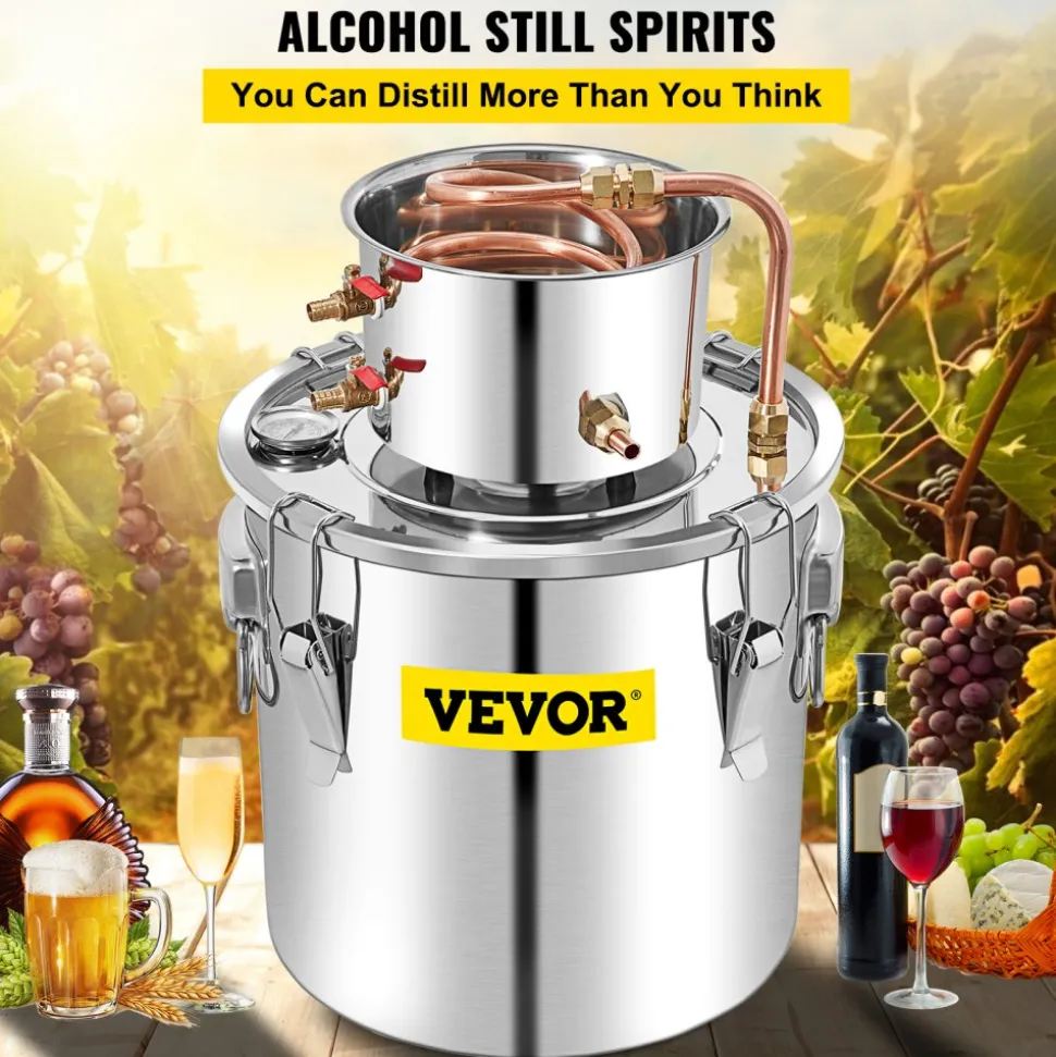 VEVOR Alcohol Still 13.2Gal/50L, Alcohol Distiller with Circulating Pump, Alcohol Still Copper Tube, Whiskey Distilling Kit with Build-In Thermometer, Whiskey Making Kit for DIY Alcohol, Stainless Ste