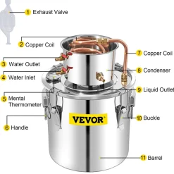 VEVOR Alcohol Still 13.2Gal/50L, Alcohol Distiller with Circulating Pump, Alcohol Still Copper Tube, Whiskey Distilling Kit with Build-In Thermometer, Whiskey Making Kit for DIY Alcohol, Stainless Ste