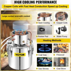 VEVOR Alcohol Still 13.2Gal/50L, Alcohol Distiller with Circulating Pump, Alcohol Still Copper Tube, Whiskey Distilling Kit with Build-In Thermometer, Whiskey Making Kit for DIY Alcohol, Stainless Ste