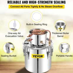VEVOR Alcohol Still 13.2Gal/50L, Alcohol Distiller with Circulating Pump, Alcohol Still Copper Tube, Whiskey Distilling Kit with Build-In Thermometer, Whiskey Making Kit for DIY Alcohol, Stainless Ste
