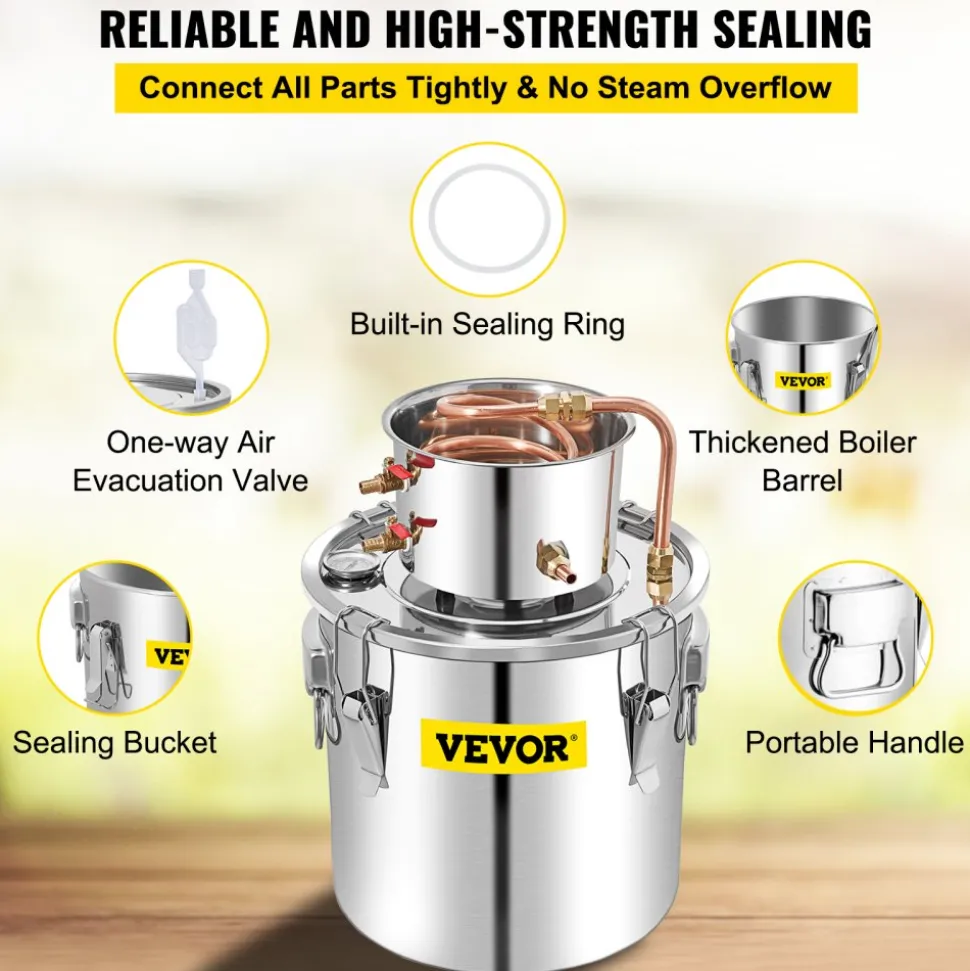 VEVOR Alcohol Still 13.2Gal/50L, Alcohol Distiller with Circulating Pump, Alcohol Still Copper Tube, Whiskey Distilling Kit with Build-In Thermometer, Whiskey Making Kit for DIY Alcohol, Stainless Ste