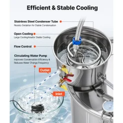 VEVOR Alcohol Still, 13.2 GAL/ 50L Alcohol Distiller with 10 x 16oz Glass Jars, Thumper Keg, Dual-scale Thermometer, and Water Pump, Home Brewing Kit for DIY Whiskey Wine Brandy
