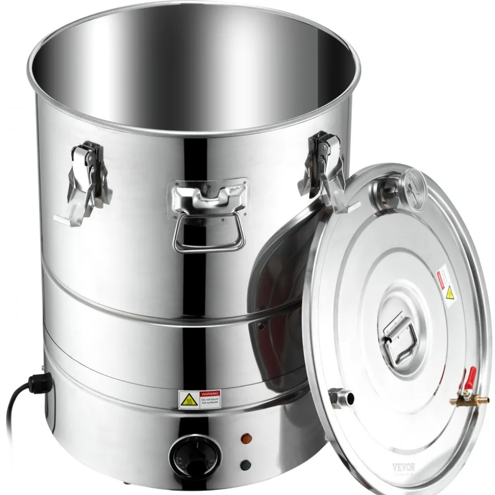 VEVOR Alcohol Still, 15 Gal 50L Water Alcohol Distiller, Home Distillery Kit include Stainless Steel Tube & Pump & One-way Exhaust Valve & Thermometer (30-120℃ ) for DIY Whisky Wine Brandy, Silver