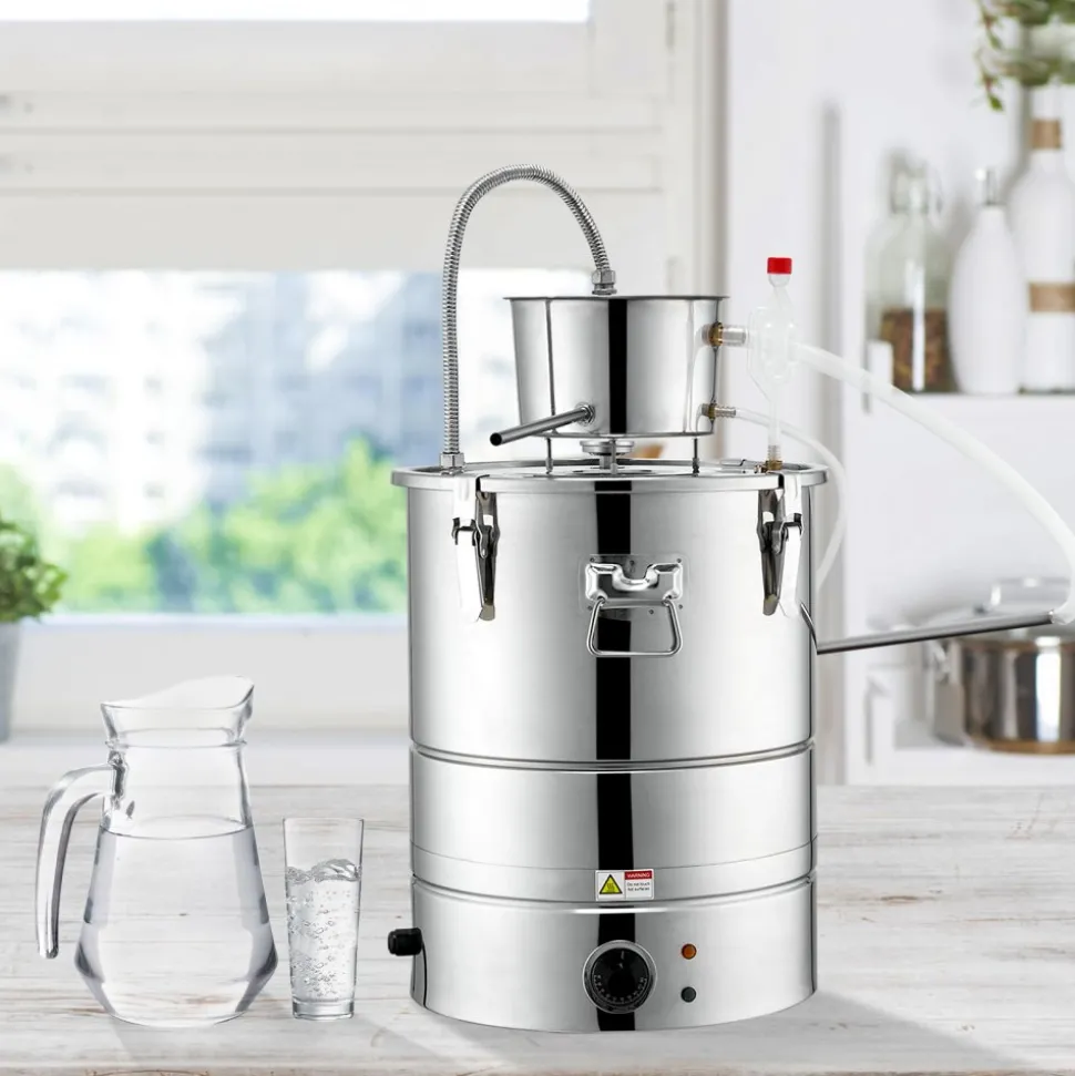 VEVOR Alcohol Still, 15 Gal 50L Water Alcohol Distiller, Home Distillery Kit include Stainless Steel Tube & Pump & One-way Exhaust Valve & Thermometer (30-120℃ ) for DIY Whisky Wine Brandy, Silver