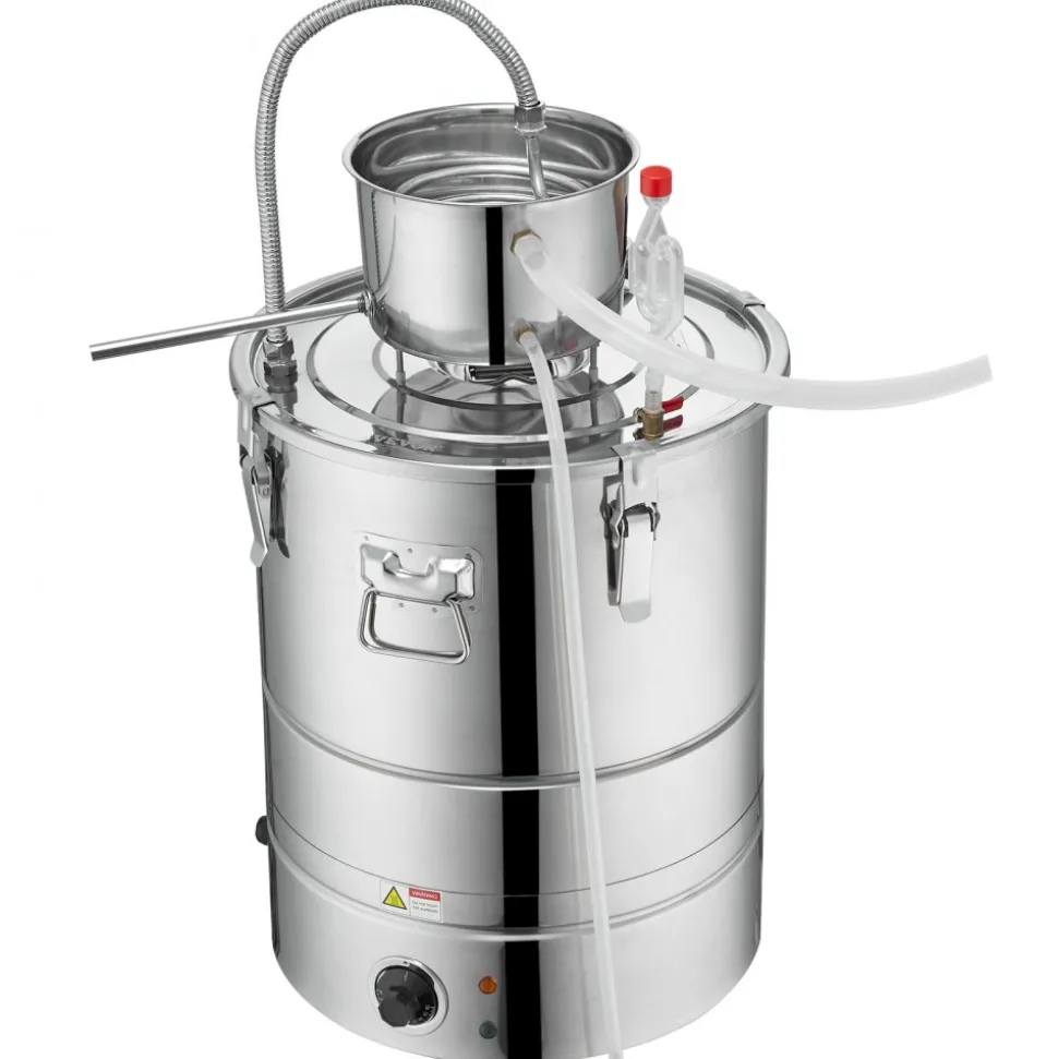 VEVOR Alcohol Still, 9 Gal 30L Water Alcohol Distiller, Home Distillery Kit include Stainless Steel Tube & Pump & One-way Exhaust Valve & Thermometer (30-120℃ ) for DIY Whisky Wine Brandy, Silver