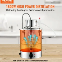 VEVOR Alcohol Still, 9 Gal 30L Water Alcohol Distiller, Home Distillery Kit include Stainless Steel Tube & Pump & One-way Exhaust Valve & Thermometer (30-120℃ ) for DIY Whisky Wine Brandy, Silver
