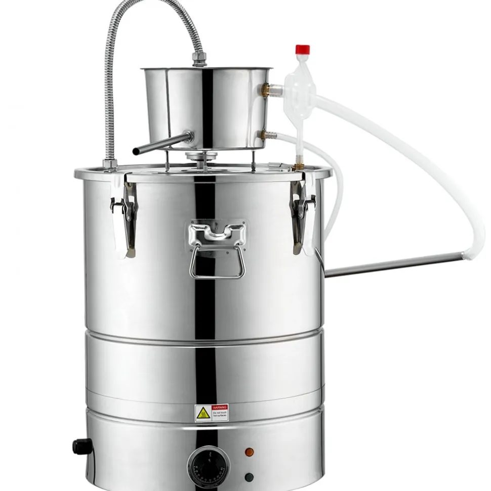 VEVOR Alcohol Still, 9 Gal 30L Water Alcohol Distiller, Home Distillery Kit include Stainless Steel Tube & Pump & One-way Exhaust Valve & Thermometer (30-120℃ ) for DIY Whisky Wine Brandy, Silver