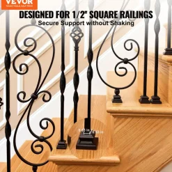VEVOR Aluminum Alloy Baluster Shoes Square Balusters Baluster Wrought Spindles for Staircase Slant Shoes with Screw Holes for  1/2 Inch Staircase Balusters, Black (50 Pcs)(Screws Sold Separately)
