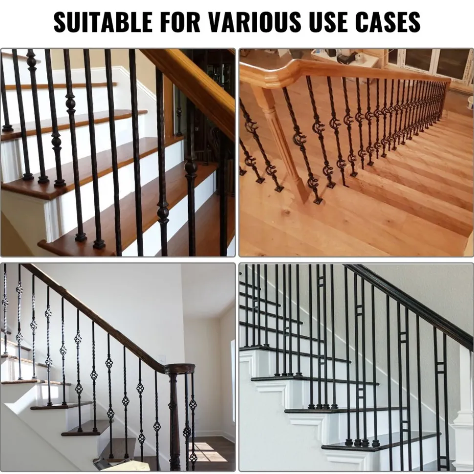 VEVOR Aluminum Alloy Baluster Shoes Square Balusters Baluster Wrought Spindles for Staircase Slant Shoes with Screw Holes for 1/2 Inch Staircase Balusters, Black (50 Pcs)(Screws Sold Separately)