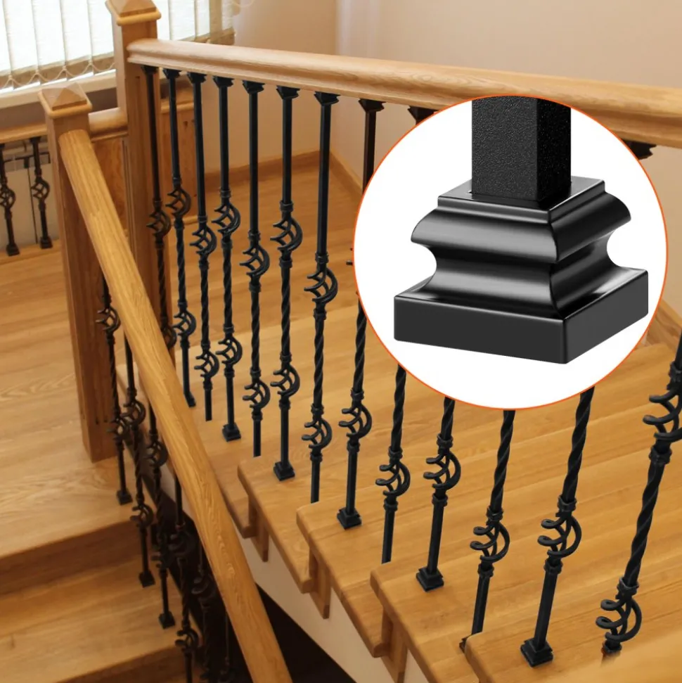 VEVOR Aluminum Alloy Baluster Shoes Square Balusters Baluster Wrought Spindles for Staircase Slant Shoes with Screw Holes for 1/2 Inch Staircase Balusters, Black (50 Pcs)(Screws Sold Separately)
