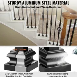 VEVOR Aluminum Alloy Baluster Shoes Square Balusters Baluster Wrought Spindles for Staircase Slant Shoes with Screw Holes for 1/2 Inch Staircase Balusters, Black (50 Pcs)(Screws Sold Separately)
