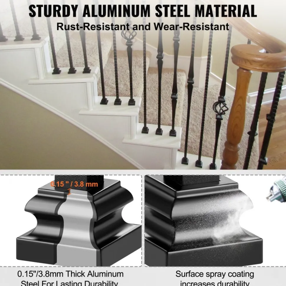 VEVOR Aluminum Alloy Baluster Shoes Square Balusters Baluster Wrought Spindles for Staircase Slant Shoes with Screw Holes for 1/2 Inch Staircase Balusters, Black (50 Pcs)(Screws Sold Separately)