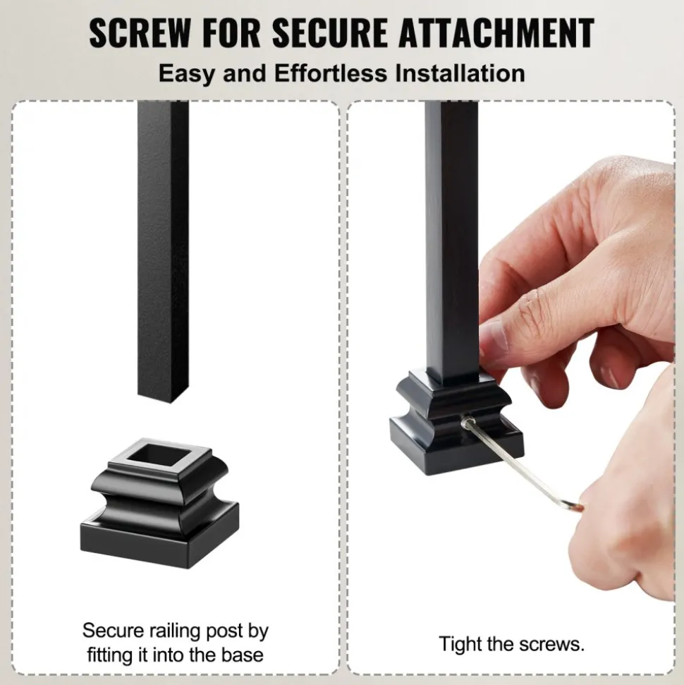 VEVOR Aluminum Alloy Baluster Shoes Square Balusters Baluster Wrought Spindles for Staircase Slant Shoes with Screw Holes for 1/2 Inch Staircase Balusters, Black (50 Pcs)(Screws Sold Separately)