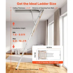 VEVOR Aluminum Attic Ladder, Fits 9.8'-10.3'/7.66'-9.8' Ceiling Height, 54