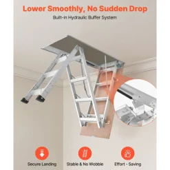 VEVOR Aluminum Attic Ladder, Fits 9.8'-10.3'/7.66'-9.8' Ceiling Height, 54