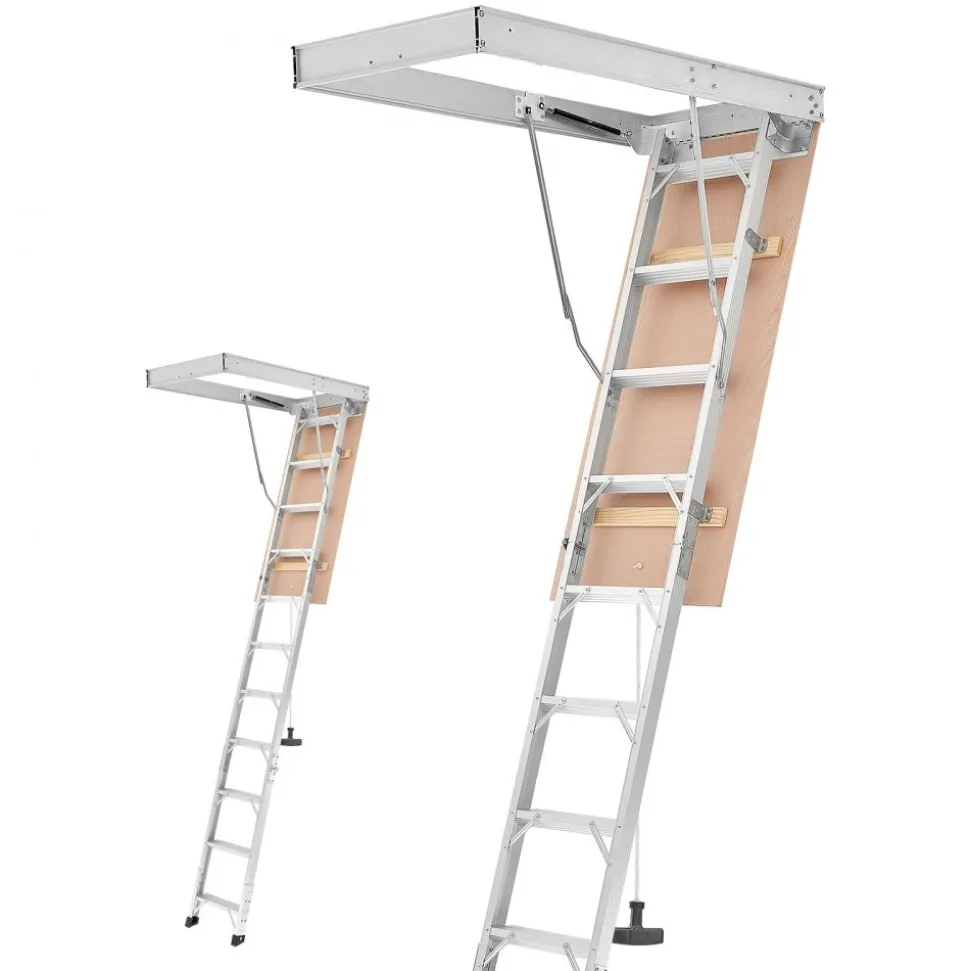 VEVOR Aluminum Attic Ladder, Fits 9.8'-10.3'/7.66'-9.8' Ceiling Height, 54" x 22.5" Opening, 375 lbs Load Capacity, Multi-Purpose Foldable Lightweight and Portable Attic Stairs for Convenient Access